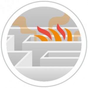 Graphic showing flames in a building