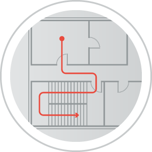 Blueprint showing fire escape route