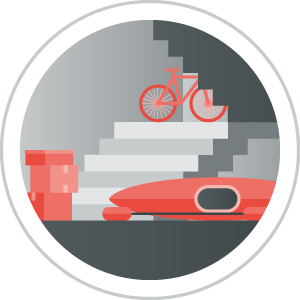 Graphic showing a bicycle in a hallway